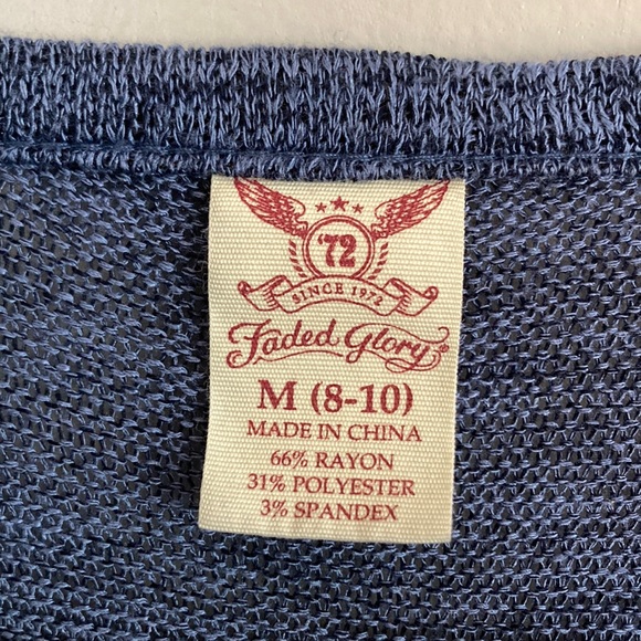 SOLD Blue Draped Knit Angle Front Duster Cardigan Split Hem Sides W/ Pockets- M - Picture 6 of 7